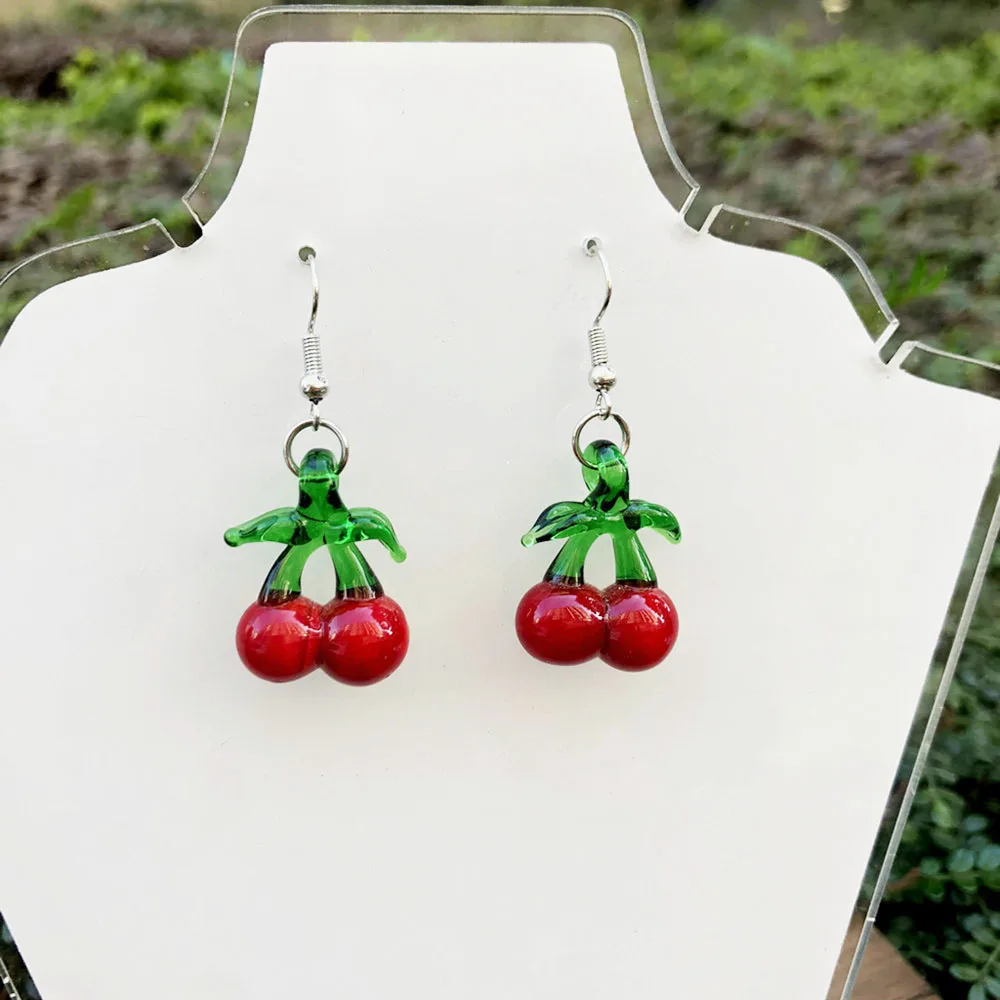 1 مجموعة مجوهرات فاكهة الكرز الأحمر Lampwork الزجاج مورانو كريستال عقد من اللؤلؤ القرط للنساء موضة عناصر رخيصة مجوهرات هدية