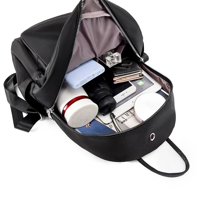 Zaino da viaggio Softback da donna con doppia spalla Zaini neri solidi per giovani adolescenti Borse da scuola casual stile preppy in tessuto Oxford