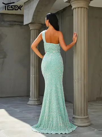 Yesexy 2024 Ny Bröllopsfödelsedagsfest Grön Asymmetrisk Slits Paljett Cocktailbalfest Kyrka Klänning 8 best sales kyrklig grön klänning - №1