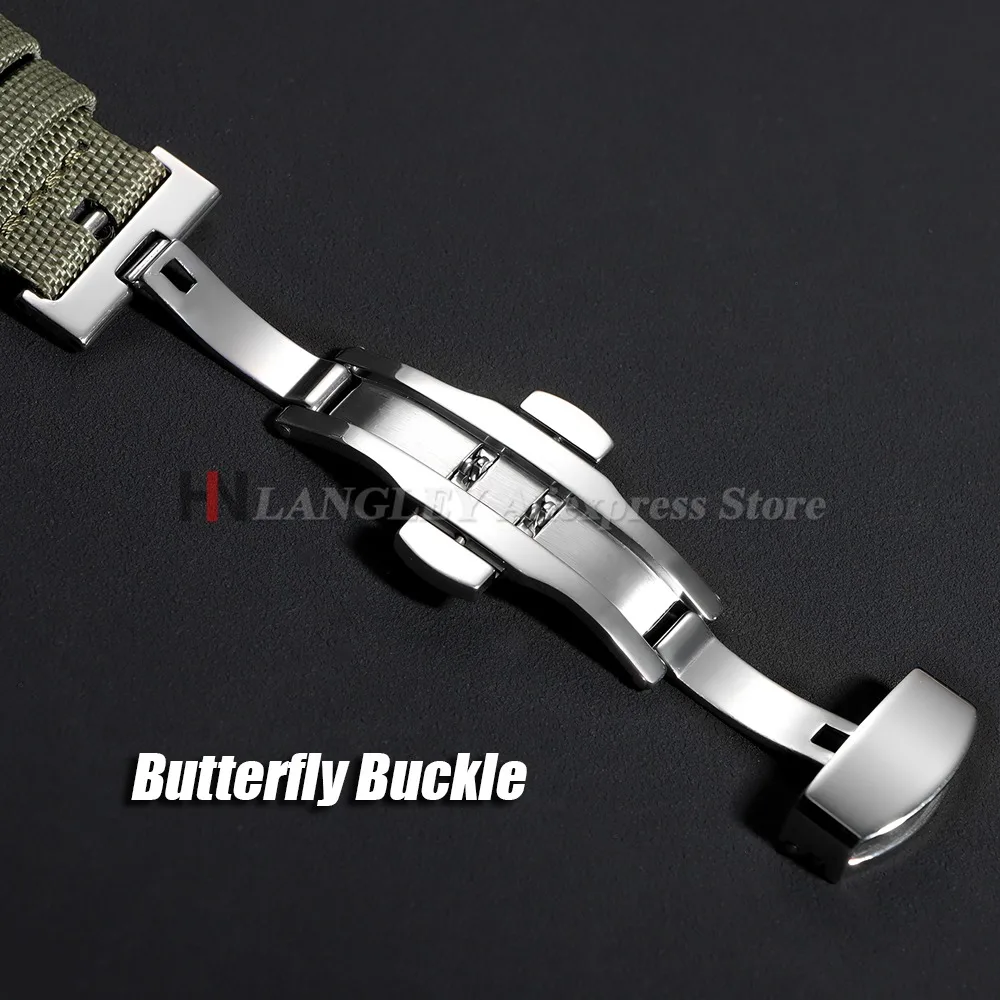 Tali Jam Tangan Kain Layar 20Mm 22Mm untuk Omega untuk Seiko Bisnis Nilon Gesper Kupu-kupu Tahan Air Pria Wanita Rilis Cepat Gelang Jam