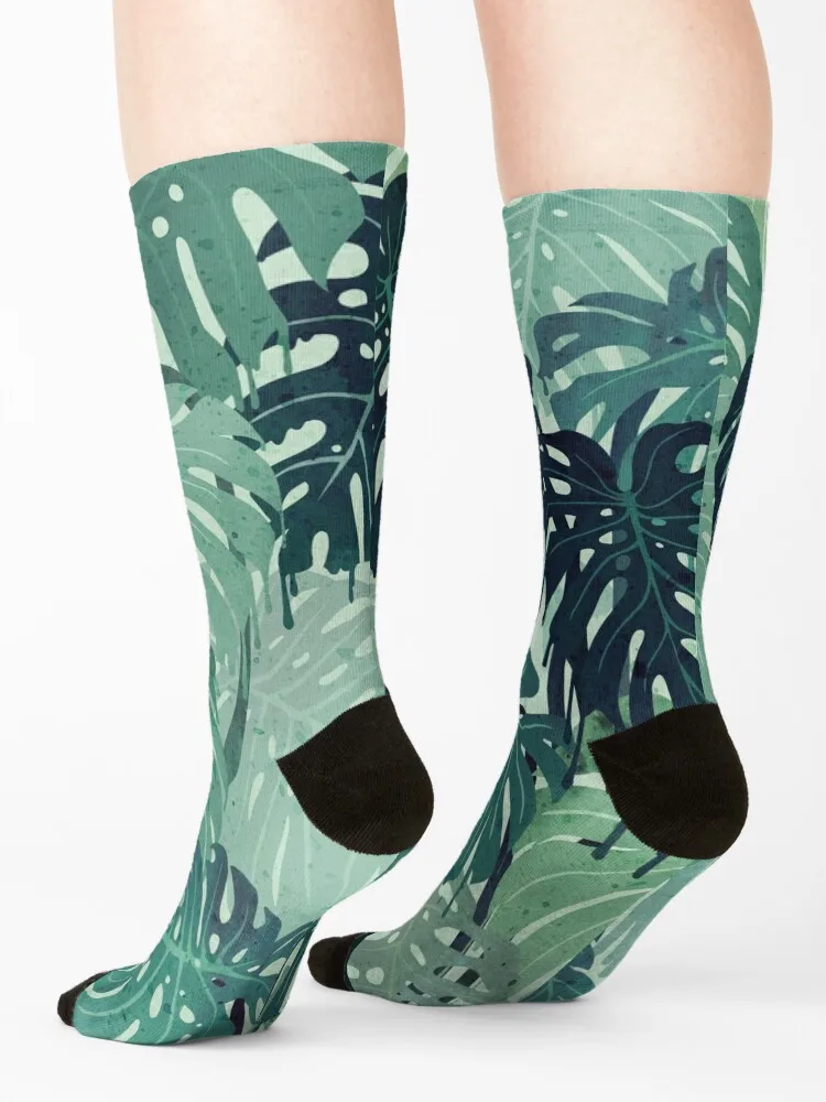 Monstera Melt (in Green) Socks aesthetic christmas gifts Stockings man japanese fashion Socks For Women Men's