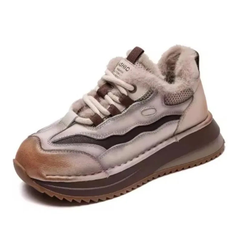 

Удобные массивные кроссовки из коровьей замши 4 см, весенне-зимняя плюшевая женская обувь на плоской подошве, осенние лоферы на танкетке в стиле ретро