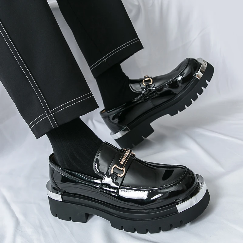 

New Men Patent Leather Tassel Loafers Slip-On Platform Dress Shoes Business Casual Social Shoes Increase Height Large Size Male