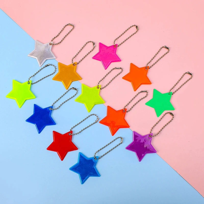 Creative Colorful Star Reflective Keychain Pendant Backpack Decoration Accessories Fashion Night Warning Star Keyrings Gifts