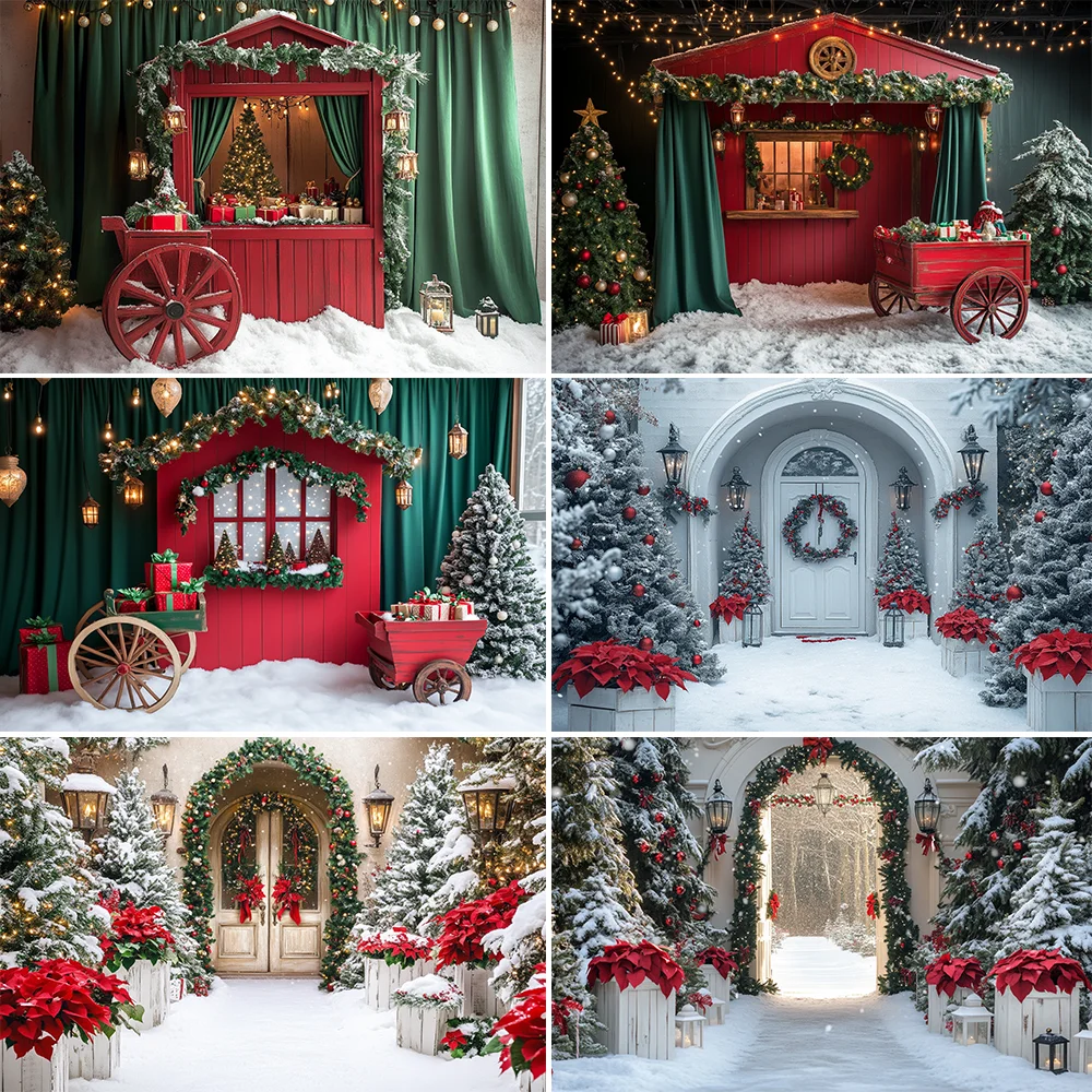 

Photography Background Winter Christmas Shop Window Fireplace Xmas Tree Kid Family Portrait Decor Backdrop Photo Studio