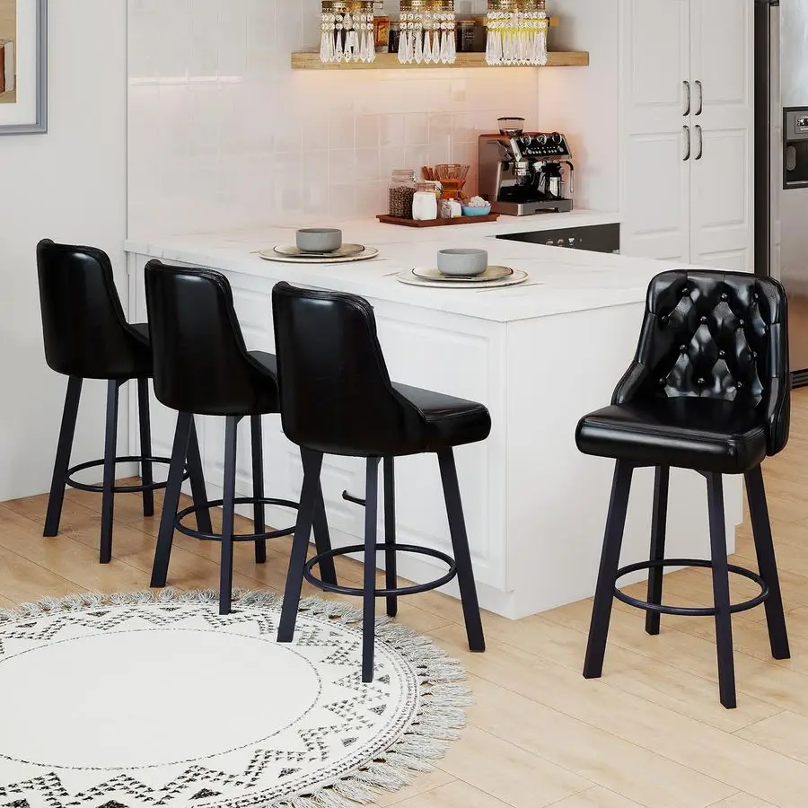 

Bar Stools Set of 4, 26 Tufted Modern Counter Height Barstools with Back amp Footrest amp Metal Leg, Faux Leather Upholstered B