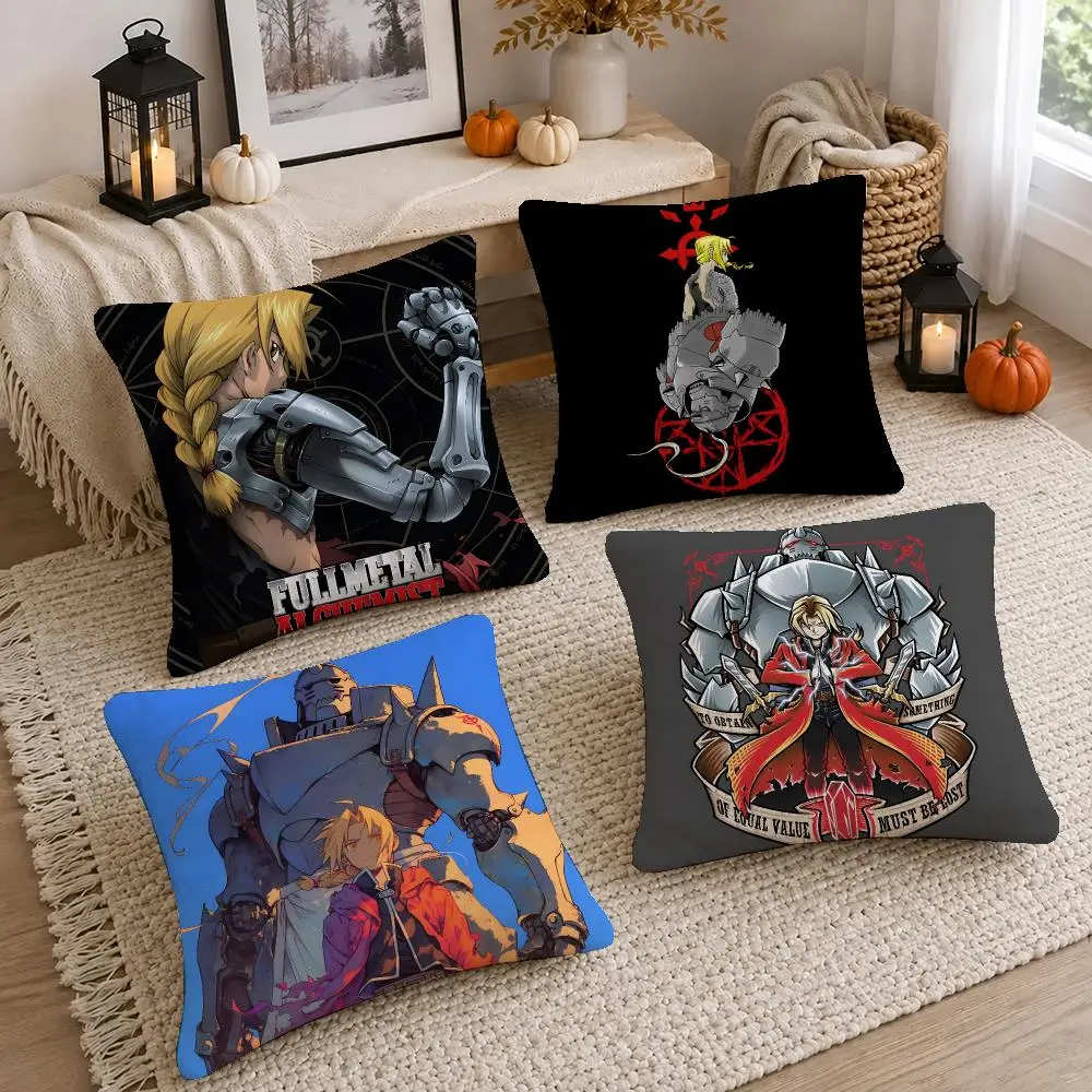 Epic Anime Fullmetal Cushion Cover Short Plush Pillow Cover, Washable Wrinkle-Resistant for Sofa Bedroom Decor Gift