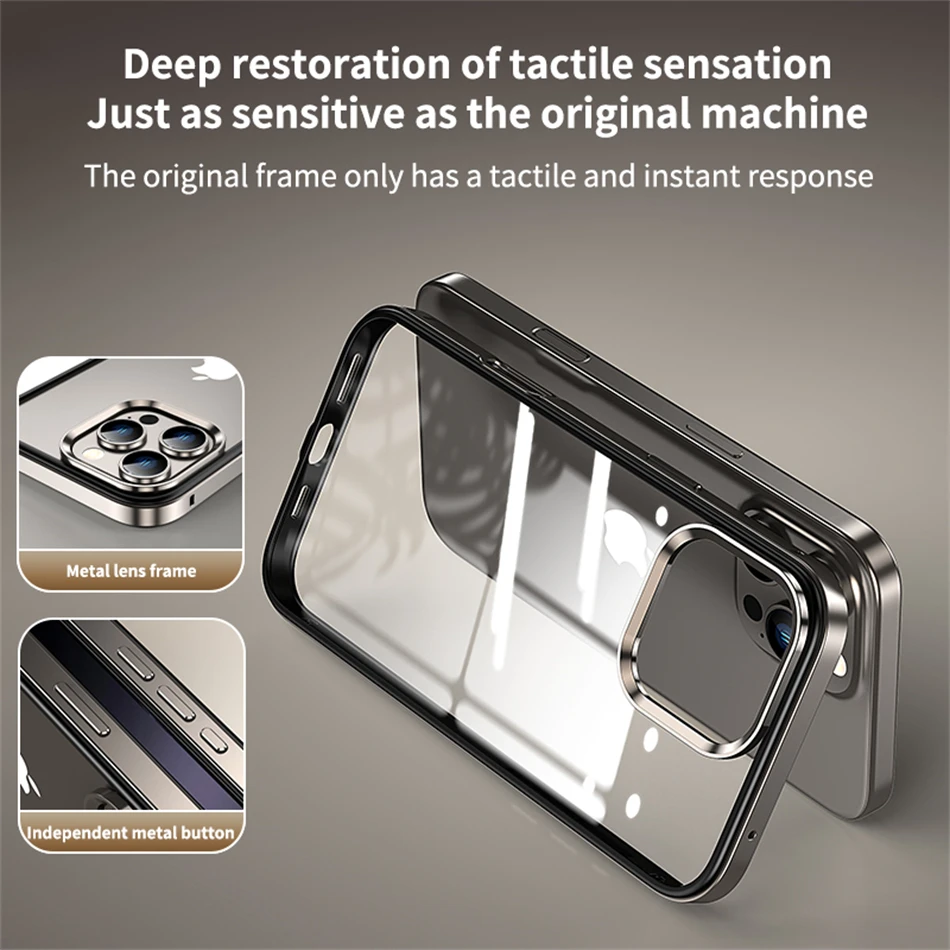 Luxury 2 IN 1 Acrylic Clear Case For iPhone 13 14 15 16 Pro Max Light Aluminum Metal Lens Frame Ultra Thin Alloy Bumper Cover