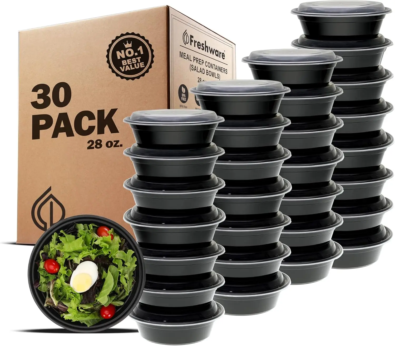 

30-Pack Meal Prep Bowls with Lids, BPA-Free Plastic Containers for Soup, Salad, Food Storage, Microwave/Dishwasher/Freezer Safe