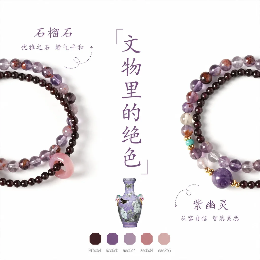 Natural Amethyst Garnet Double Layer Handstring Bracelet Chinese Style Lucky Peace Charm Blessed Fortune Auspicious Jewelry Gift