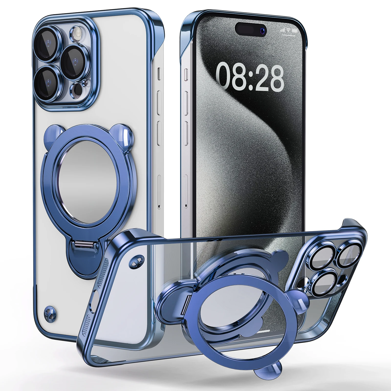 

Eary Magnetic for iPhone 15 Case Clear Compatible with MagSafe Frameless Design iPhone 14/13 Pro max Cover with Phone stand