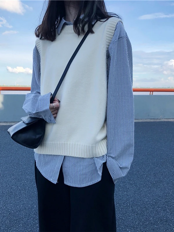Women's Knitted Sweater Vest Autumn Fashion Outerwear Base Layer Top Brand Buckle Jacket Sleeveless Warm round Neck Vest