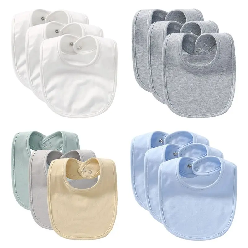 

3 Pcs Baby Feeding Drool Bibs Newborn Solid Color Absorbent Snap Button Bib Scarf Soft Cotton Breathable Saliva Towel