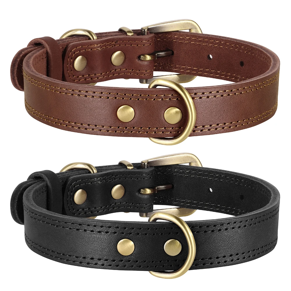 Genuine Leather Dog Collar Real Leather Pet Dogs Collars Necklace Durable For Small Large Dogs German Shepherd French Bulldog