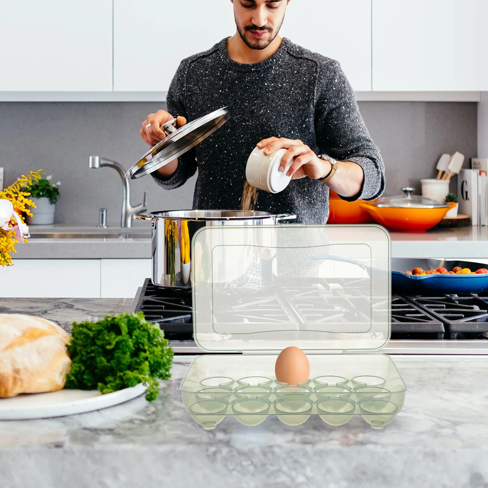 Stackable Egg Storage Container for Refrigerator Fresh Eggs Organizer with Flip Lid Food Grade Plastic Egg Tray Kitchen Supply