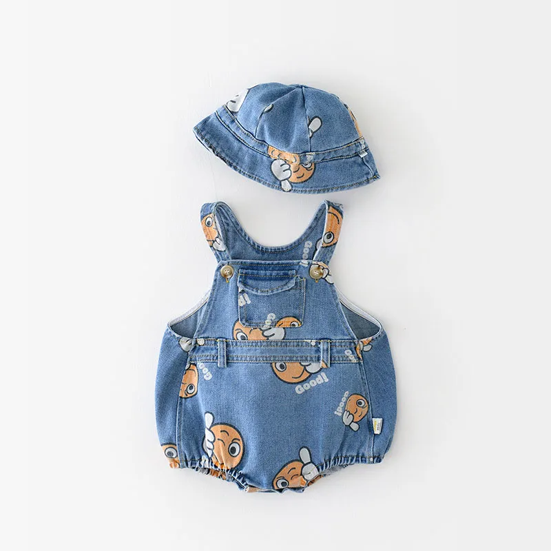 2PCS Summer Kids Baby Denim Bodysuit and Caps Suits One Piece Unisex Infant Boys Girls Soft Denim Clothing Jeans Jump Suits