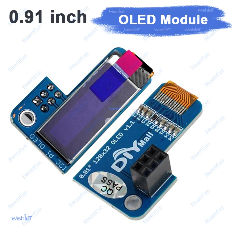 0.91 Inch OLED Display Module I2C IIC 128x32 Screen Board PiOLED Shield Mini Blue White LCD Monitor for Raspberry Pi RPI