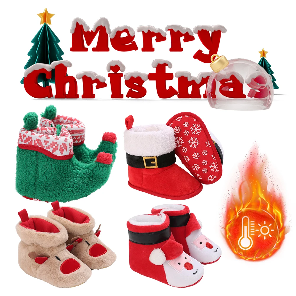 

Christmas Newborn Baby Shoes Toddler First Walkers Anti-Slip Winter Warm Prewalkers Comfortable Cute Floor Shoes for Boys Girls