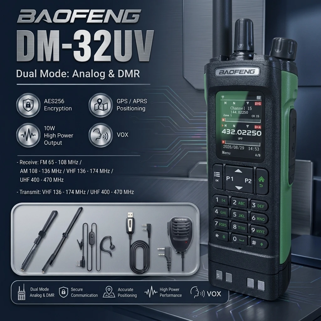Baofeng Dm32 Uv Dmr Walkie Talkie Gps Aprs Us Outdoor Sports Newsletter Additional Accessories Bundle Wireless Set Two-Way Radio