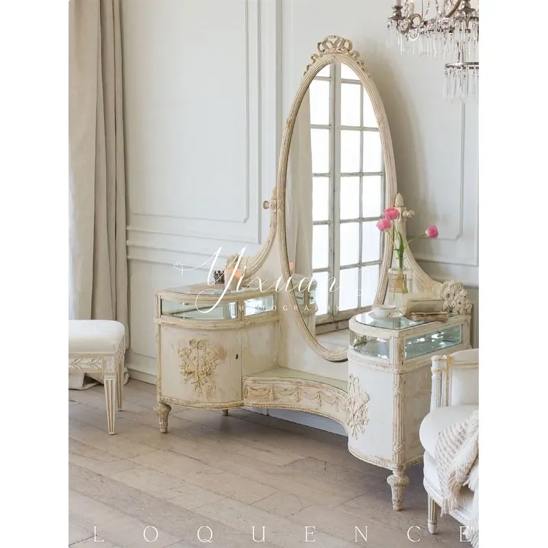 BJ European French Vintage Hand Carved Large Storage Full Length Mirror Art Decor