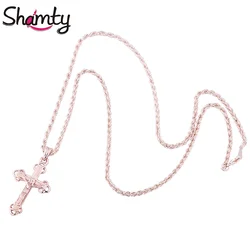 Shamty Classic Design Rose Gold Color Cross Necklace Christianity Jewelry Jesus Of Nazareth Rose Gold Cross Charm Orthodox