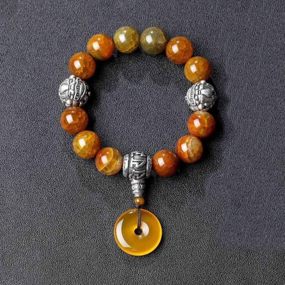 1pcs Tiger Eye Stone Ancient Silver Beaded Bracelet Pixiu Pendant Gem Bracelet DIY Charm Peace Charm Exquisite Jewelry Gift