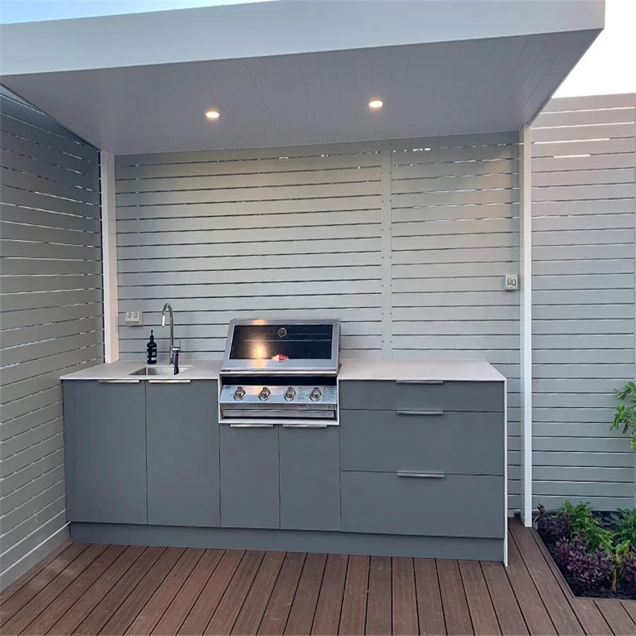 Vermonhouzz 304 Stainless Steel Sliver Metallic Alfresco Kitchen Cabinet with Hood and BBQ