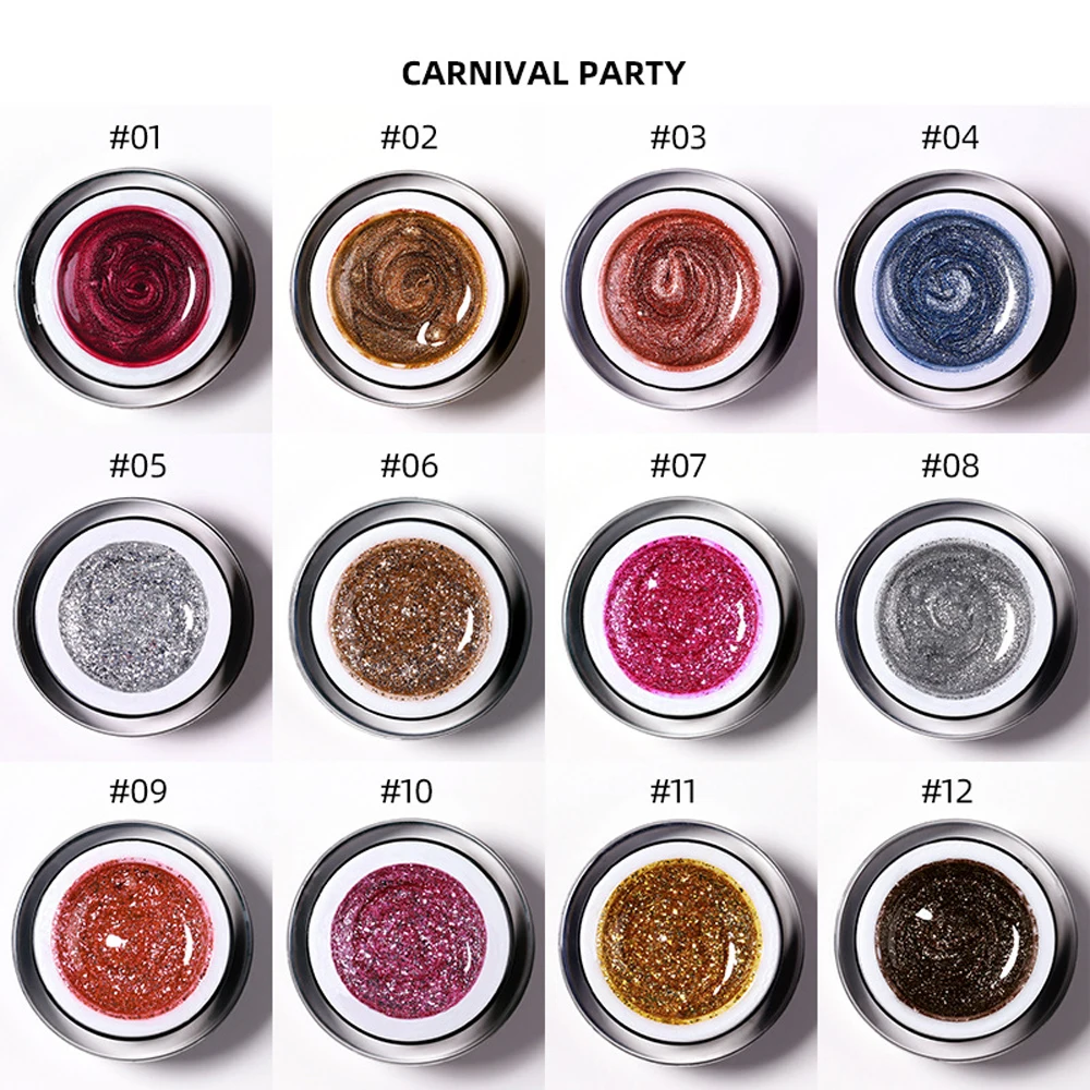 Vendeeni 12 สี/ชุดทองเงินสีแดงที่มีสีสันโลหะผงเจลเล็บ UV LED Glitter ภาพวาดเล็บเล็บ