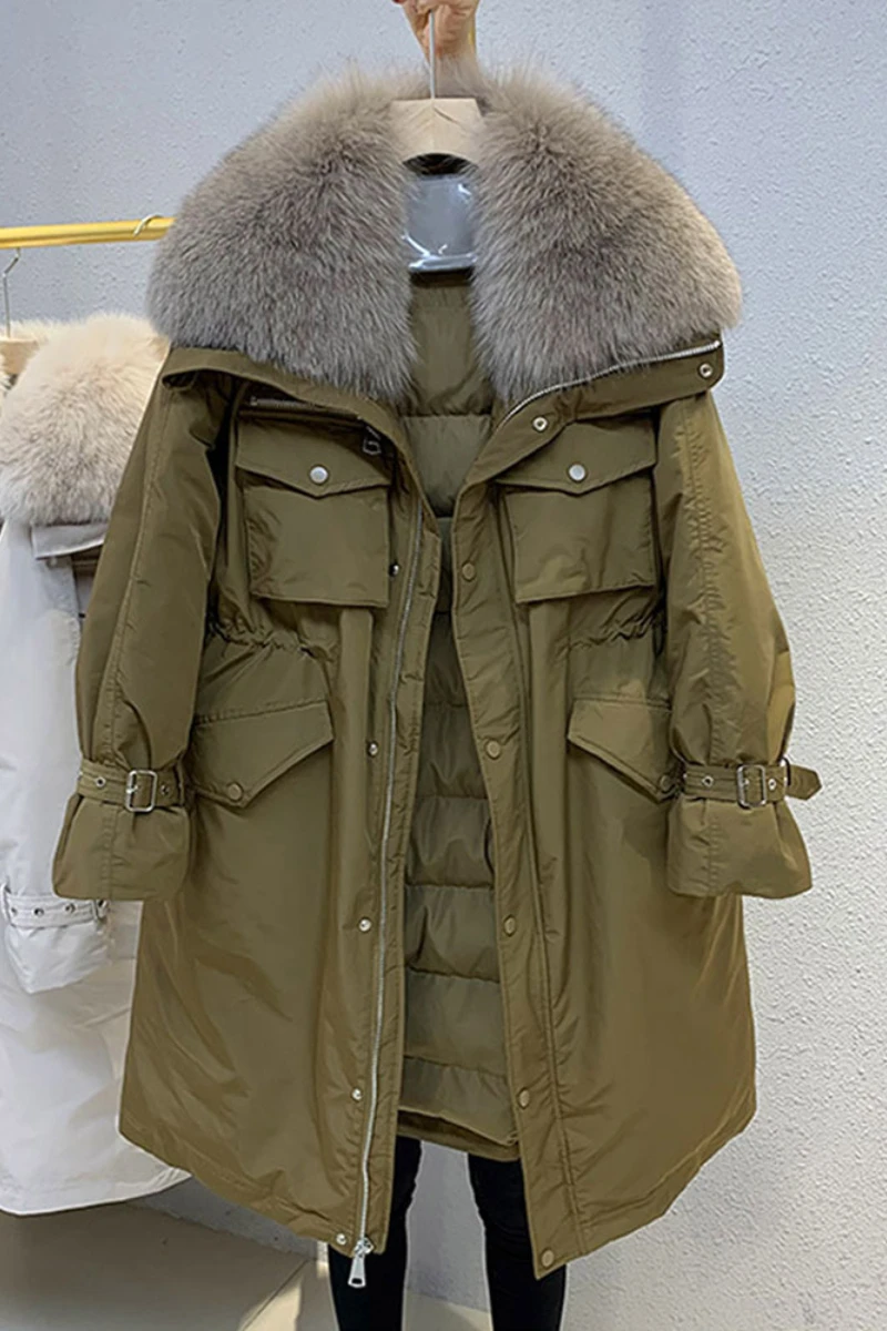 

European Version of Winter New High-quality Parker Down Jacket, Casual, Fashionable, Warm, Big Fur Collar, Korean Version Jacket