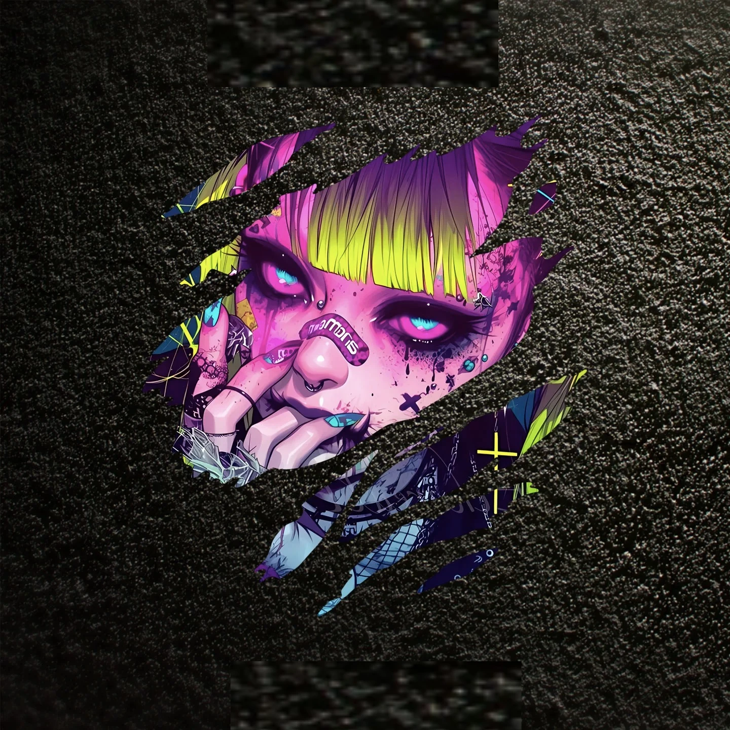 Cyberpunk Anime Girl Claw Scratch Vinyl Sticker, Sci-Fi Decal for Car Window Motorcycle Laptop view 3