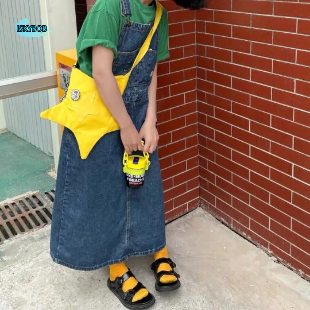 

Cute Wishing Star Canvas Bag Creative Lightweight Star Shape Shoulder Bag with Little Pocket Large Capacity