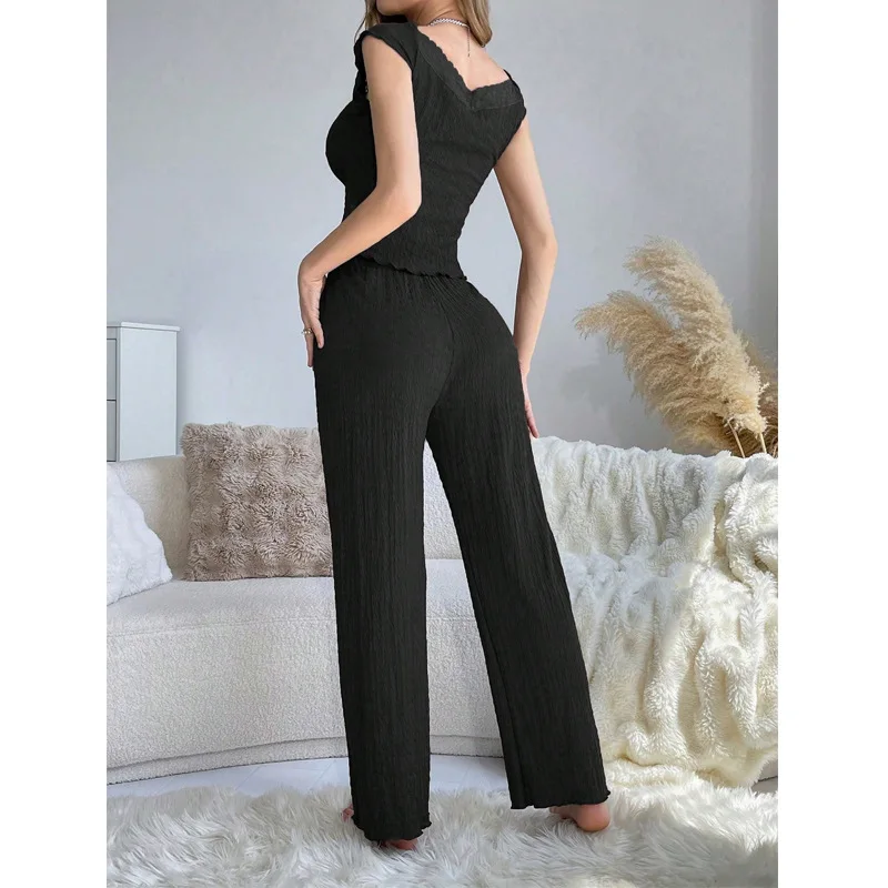 Summer Sexy Pajama Set Ribbed Sleeveless Top And Pants Women's Pajama 2-piece Set Home Casual Set