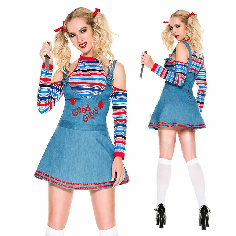 

Ghost Doll Cosplay Chucky Costumes Women Outfit Adult Girls Fancy Dresses Carnival Horror Ghost Doll Clown Costume Halloween