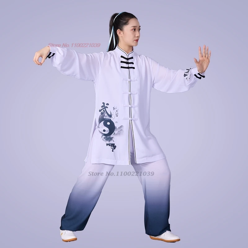 2024 chinesische Vintage-Kampfkunstuniform Tai Chi Kung Fu Wushu Übungspraxis Kleidung Outdoor Walking Sport Tops + Hosen Set