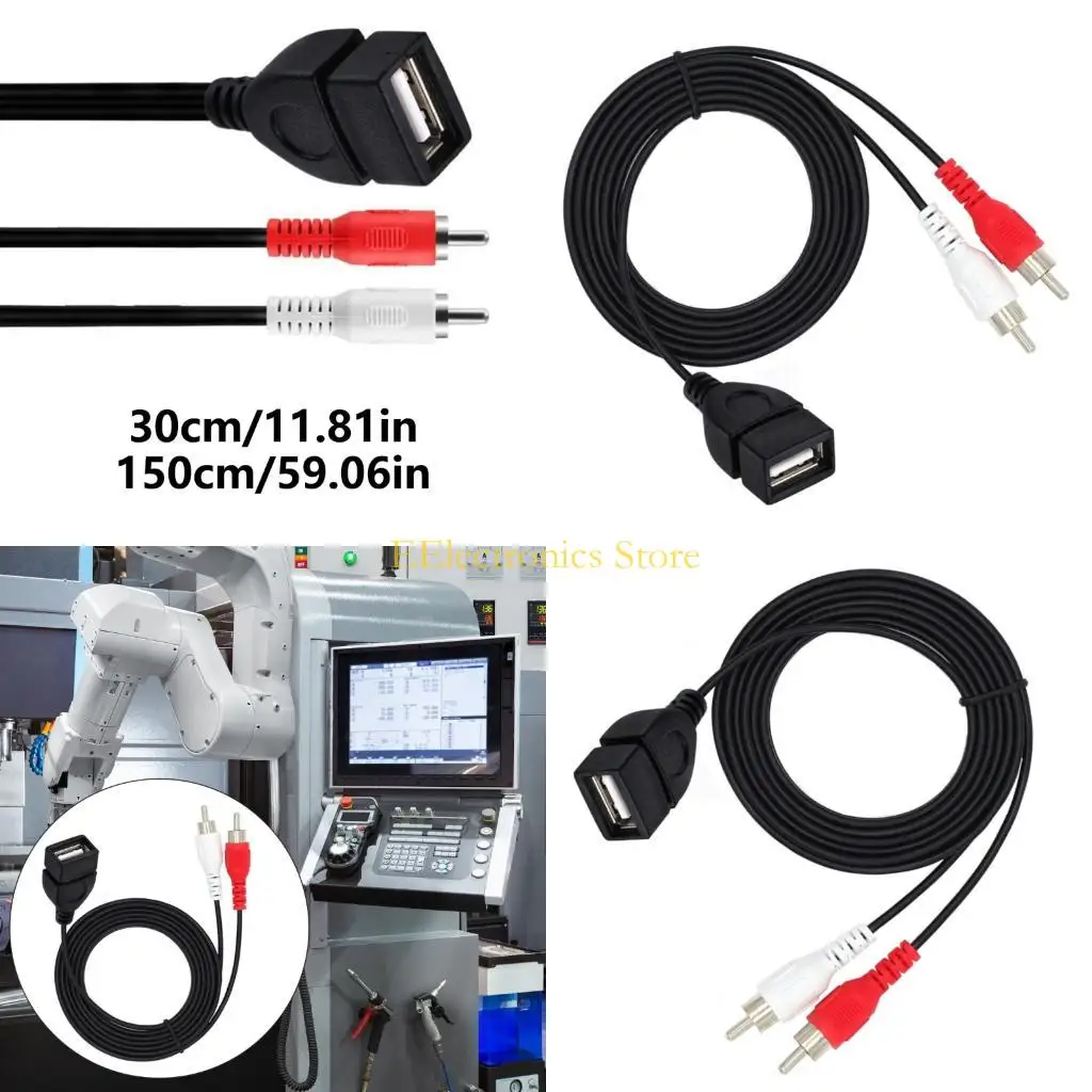 B03C USB2.0 Female to 2RCA Male Cable Splitter 2RCA to USB Adapter for HDTV Television Home Theater Amplifiers Speaker Car