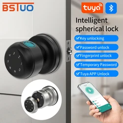 Tuya Smart Aluminum Alloy Globular Door Knobs Lock Rotation Knobset Handle Metal Knob Lock With Key App For Bedroom Living Rooms