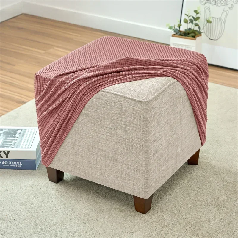 Polar Fleece Square Ottoman Covers Elastic Footrest Slipcover Stretch Stool Covers Living Room Furniture Protector housse pouf