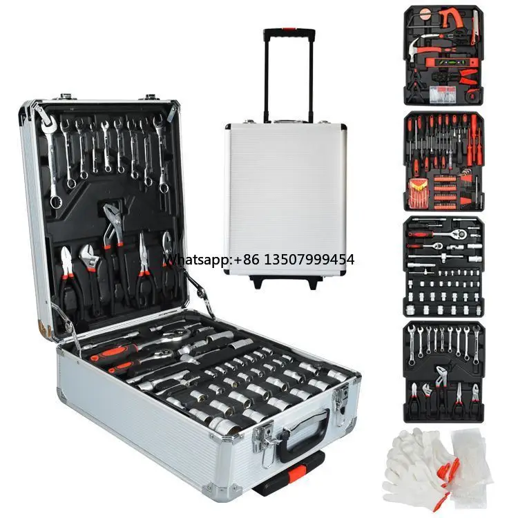 

Professional Mechanic Tool Set 499-Piece Aluminium Trolley Case 186PCS Hand Tools & Sockets Carbon Steel Household Tool Set