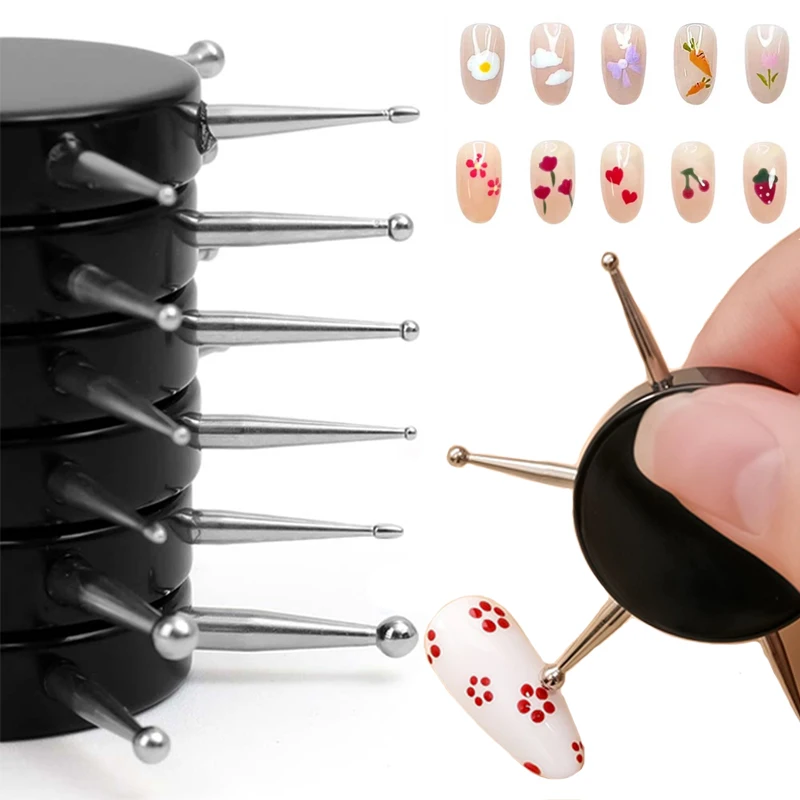 6 Head Nail Art Dotting Tools Disc Nail Drill Point Nail Tools DIY Nails Art Decoration Dot Painting Tools Nails Point Drill Pen