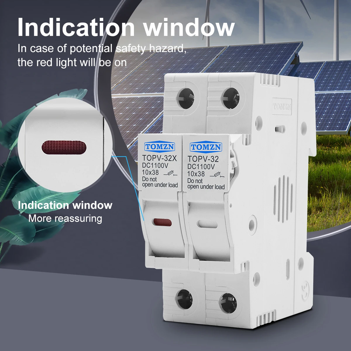 TOMZN One Set DC Fuse Holder 10*38mm High Voltage Solar PV 1100V TOPV-30 Base Photovoltaic System Protection Protector gpV