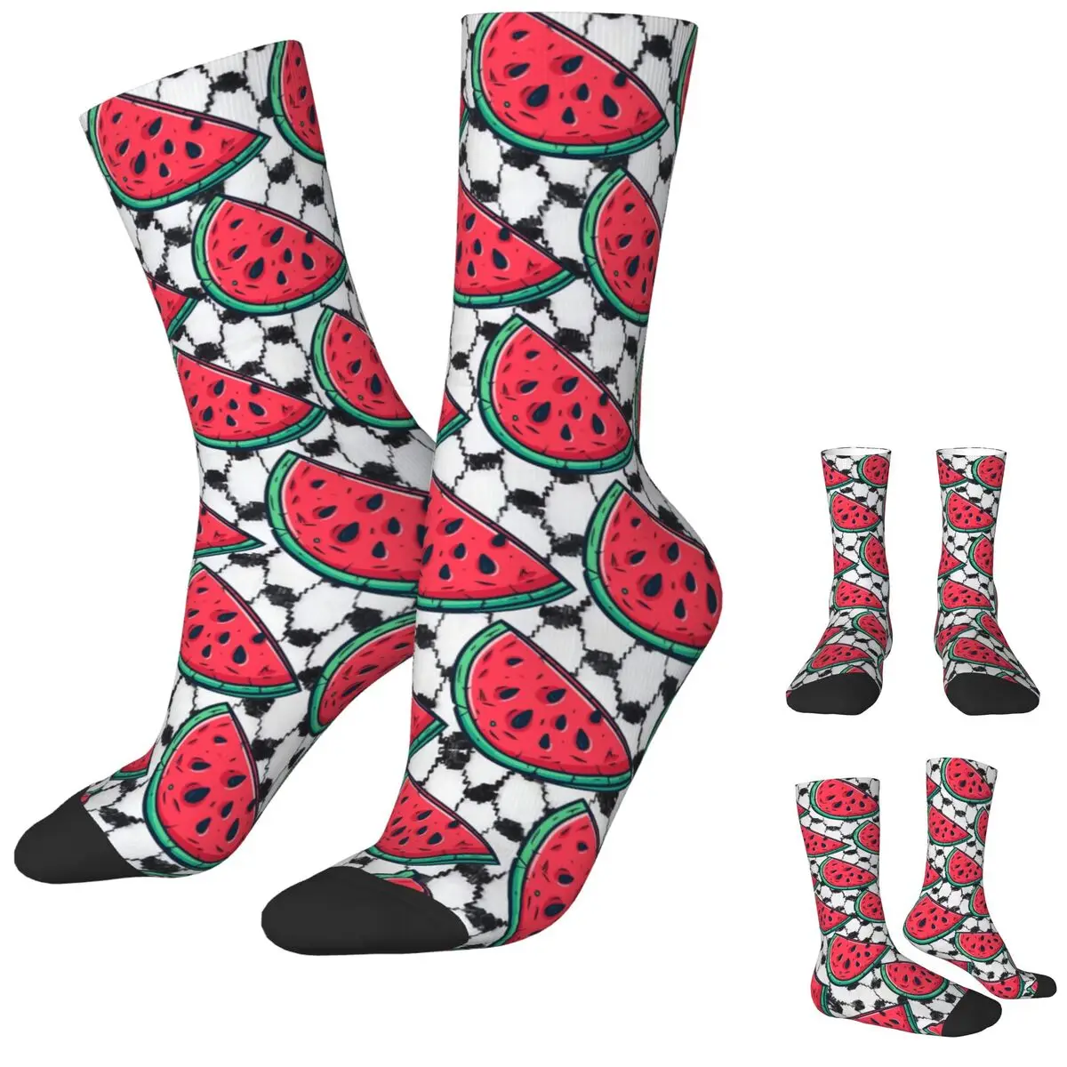 Watermelon Gaza Symbol Stockings Graphic Fashion Socks Winter Non Slip Socks Men Cycling Soft Socks