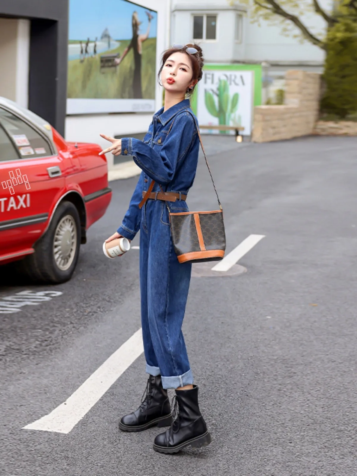 

Lusam High Waist Denim Suit Women's Spring 2025 New Slimming Overall Pants Quali Faionable Long Pants Polyester