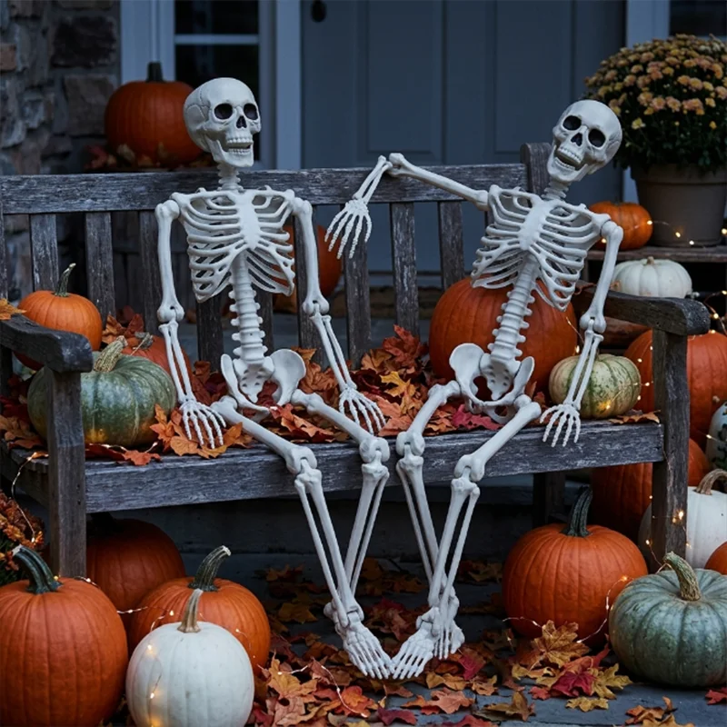 40CM Realistic Full Body Halloween Skeleton with Posable Joints Movable Arms Legs for Indoor Outdoor Spooky Party Decorations