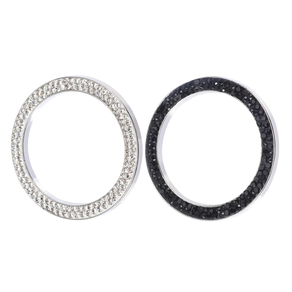 

2pcs Car Start Button Cover Black White Crystal Ignition Decoration Interior Accessories Engine Bling Push Start Stop Button