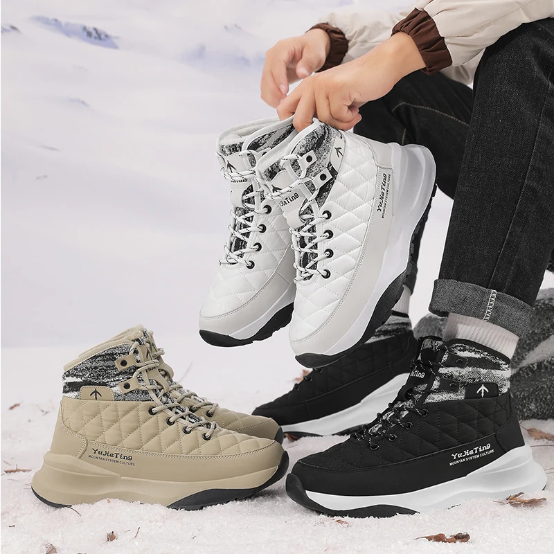 

Осенне-зимние новые зимние ботинки унисекс, большие размеры, утепленная теплая хлопковая обувь на флисовой подкладке, водонепроницаемая противоскользящая обувь