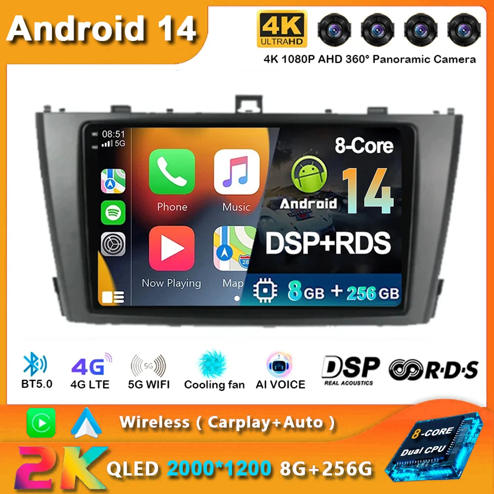 Android 14 Car Radio For Toyota Avensis T27 2009 - 2015 Navigation GPS Multimedia Player Stereo wifi+4G Carplay auto video 2din