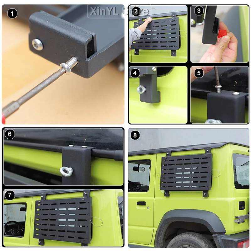 Car Rear Window Aluminium  Glass Protective Armour Foldable Storage Rack  for Suzuki Jimny 2019 Up Car Exterior Accessories Blac