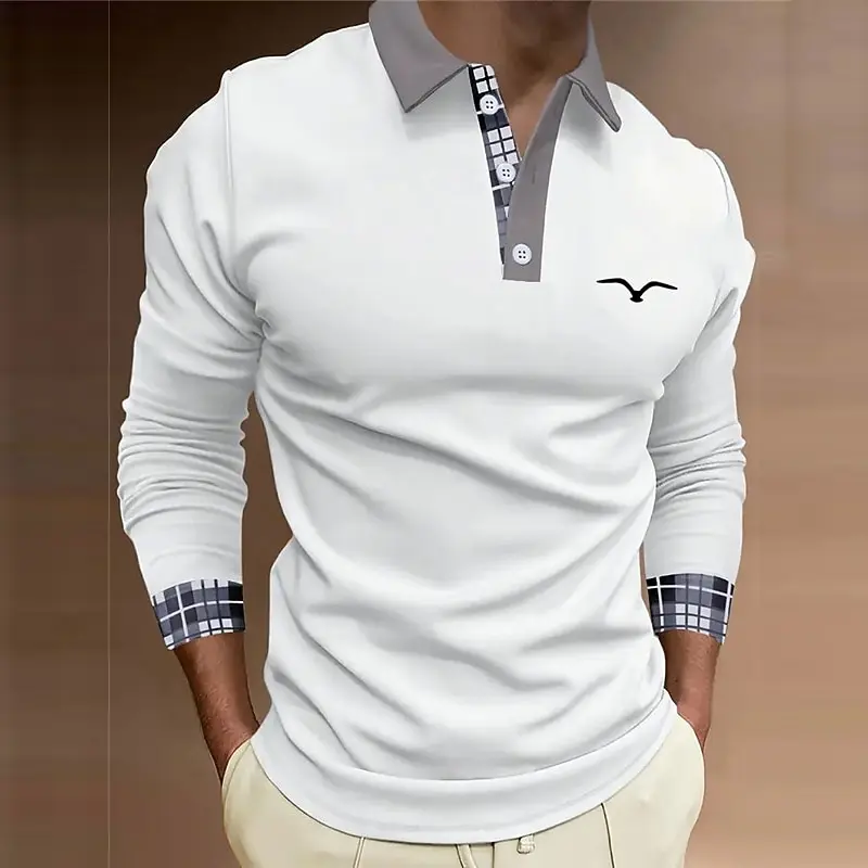 

Men's Plaid Polo Shirts Golf Shirt Long Sleeved Polo Shirt Business Casual Fashion Classic Lapel Neck Shirt Business Casual