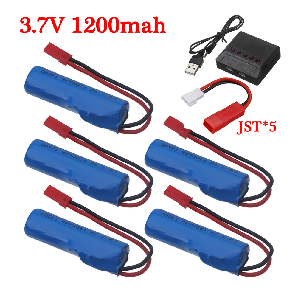 (Steker JST) 3.7V 1200mAh Li-ion baterai isi ulang 14500 baterai untuk Stunt RC mobil Drift Tumbling Dump Truck mainan kendali jarak jauh