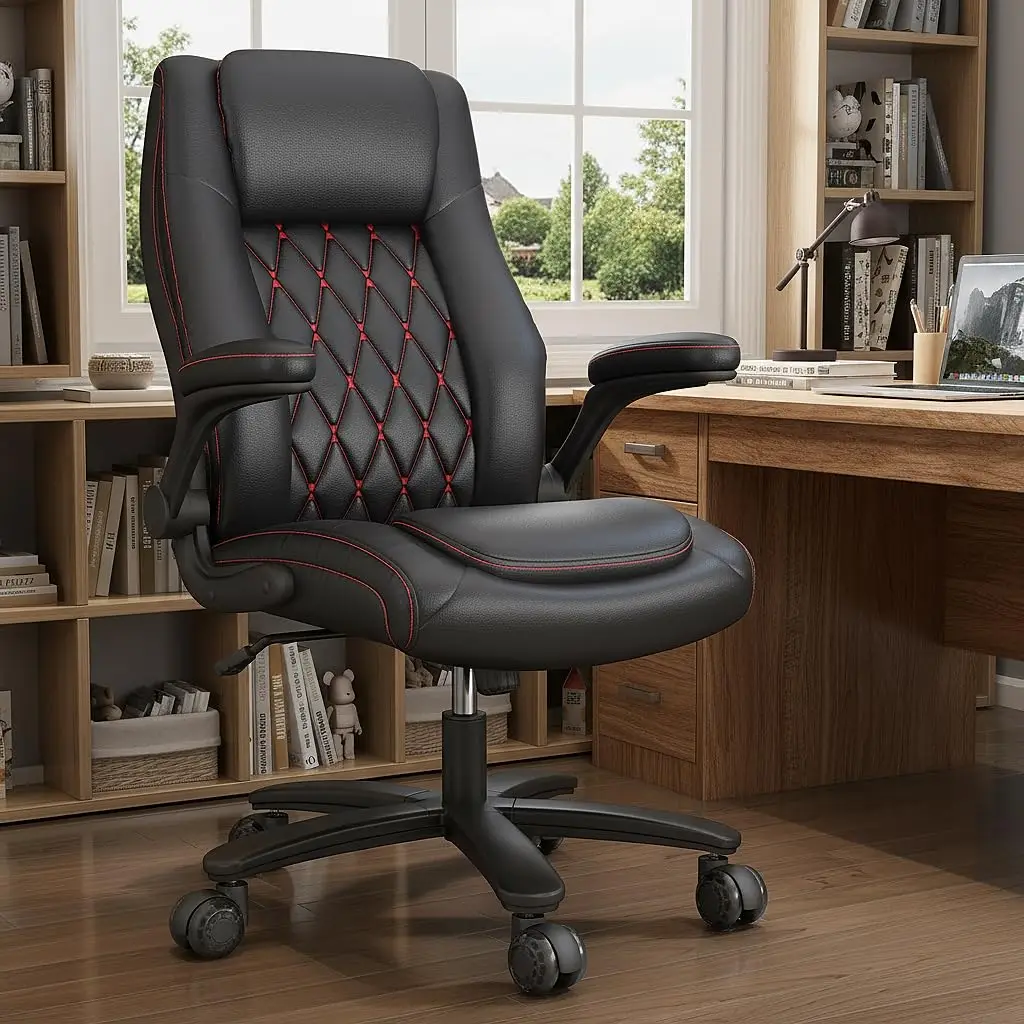 

Executive Office Chair with Rubber Wheels, Big and Tall Office Chair 400LBS, High Back Leather Computer Desk Chair, Customized